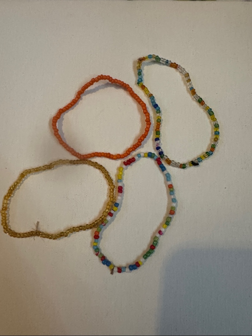 Handmade Beaded Stretch Bracelets - Orange, Gold & Multicolor